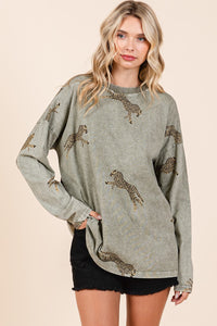 Sage Washed Leopard Top