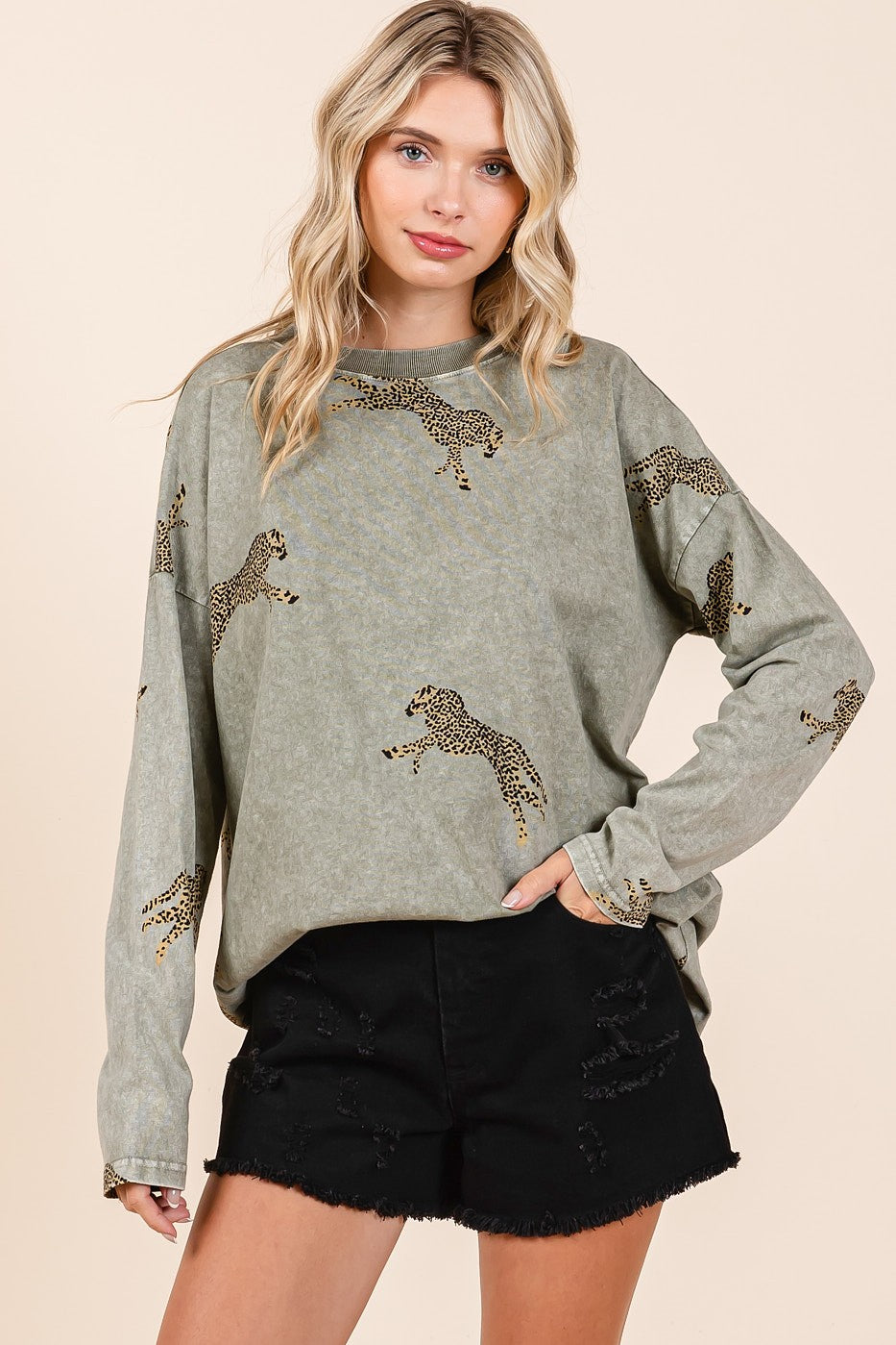 Sage Washed Leopard Top