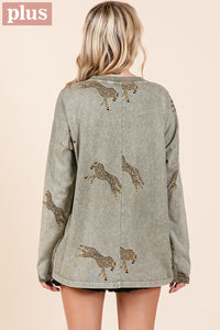 Sage Washed Leopard Top - Plus