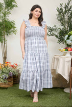 Load image into Gallery viewer, Navy Plaid Smocked Dress - Plus
