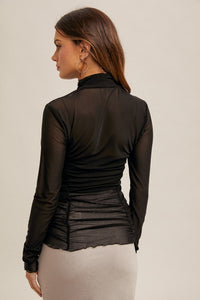 Black Sheer Ruched Top