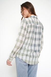 Washed Green Plaid Top