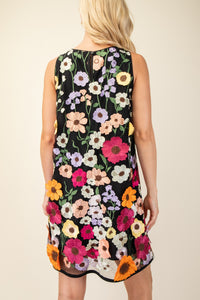 Black Embroidered Floral Dress