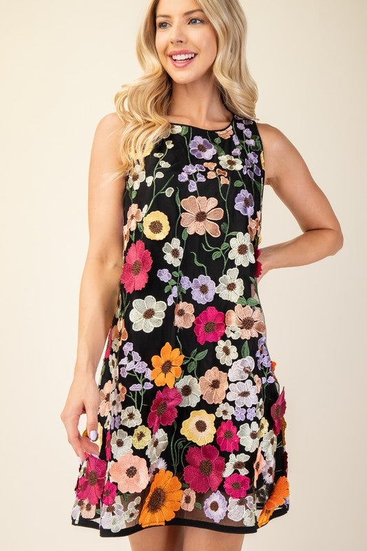 Black Embroidered Floral Dress