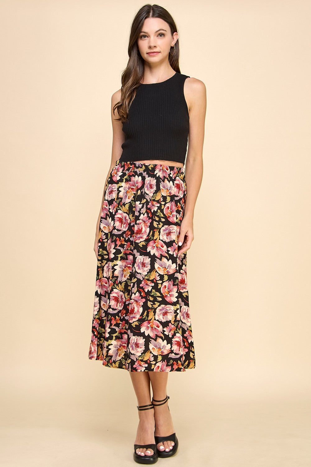 Black Floral Midi Skirt