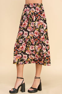 Black Floral Midi Skirt