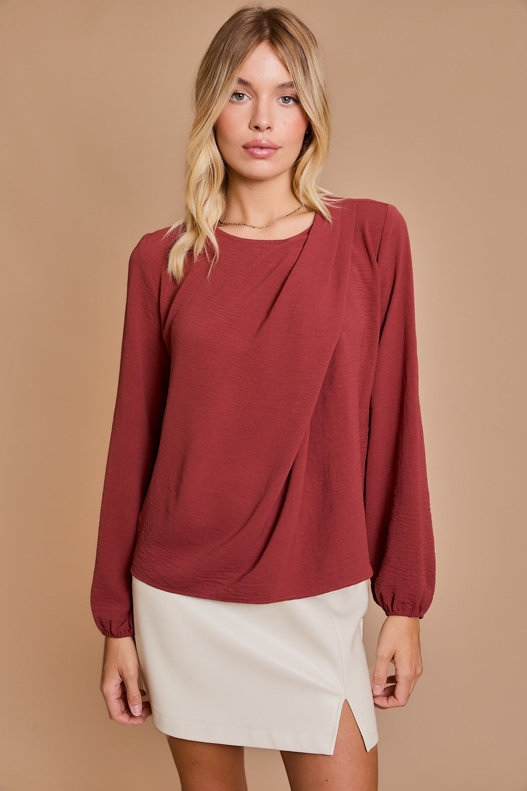 Marsala Ruched Shoulder Top