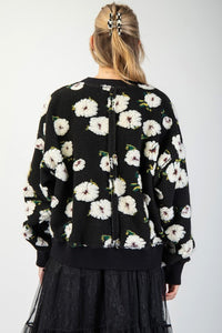 Black Floral Sherpa Pullover