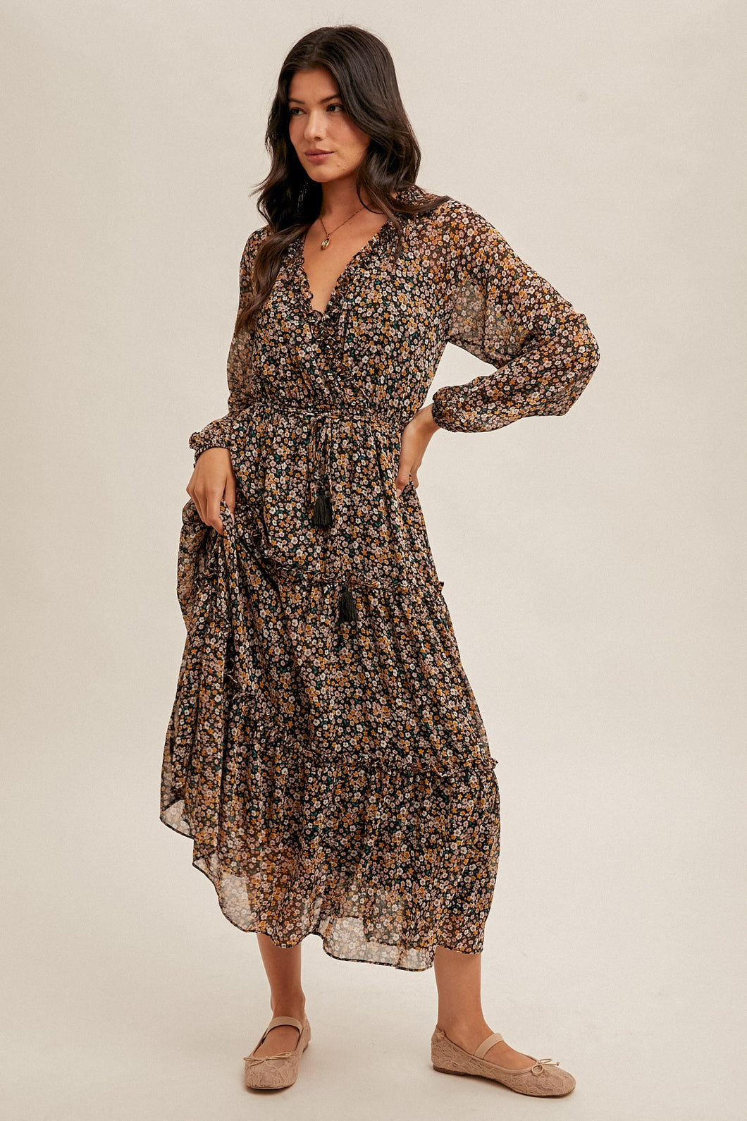 So Golden Ditsy Print Dress