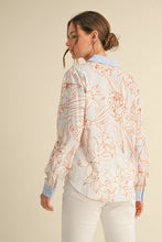 Load image into Gallery viewer, Rust + Blue Floral Button Top
