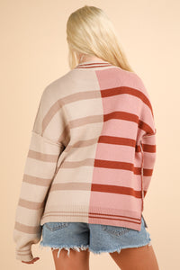 Tan + Pink Mixed Stripe Sweater