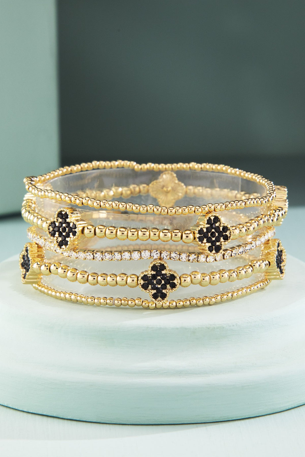 Black Clover Pave Bracelet Stack