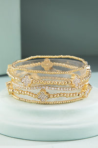Gold Clover Pave Bracelet Stack