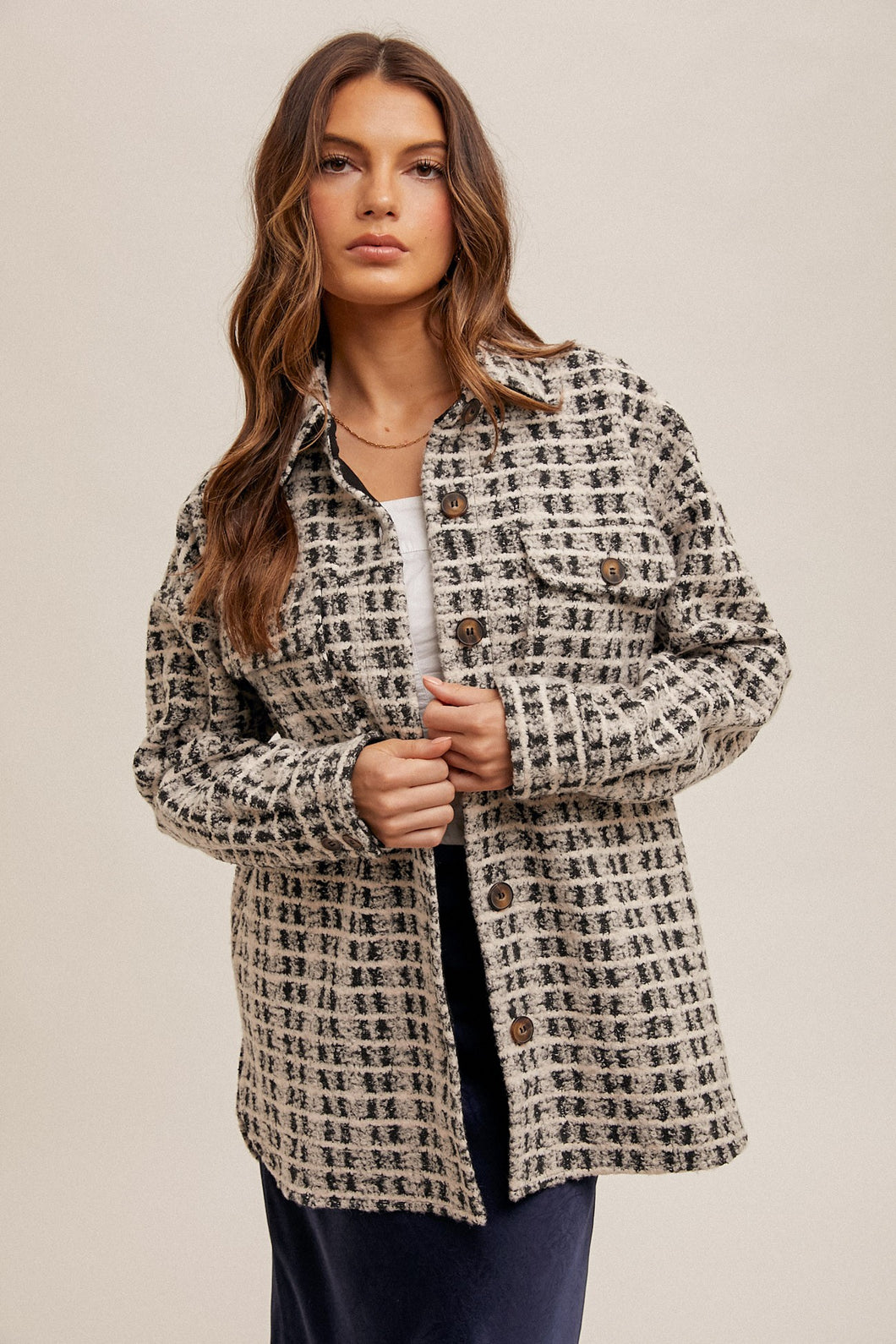 Black Plaid Boucle Shacket