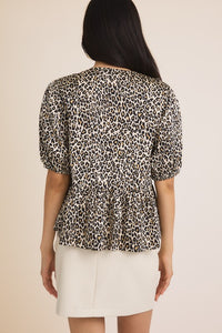 Leopard Tie Peplum Top