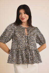 Leopard Tie Peplum Top