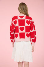 Load image into Gallery viewer, Red + Pink Check Heart Sweater
