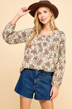 Load image into Gallery viewer, Cream + Brown Floral Top
