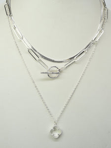 Silver 3 Layered Clover Necklace