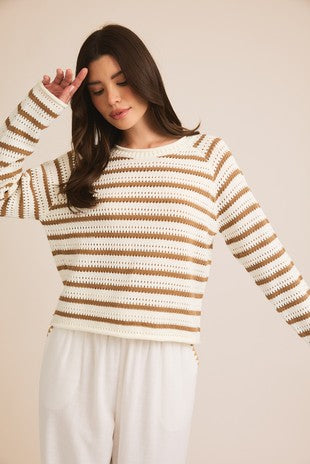 Tan + White Striped Sweater