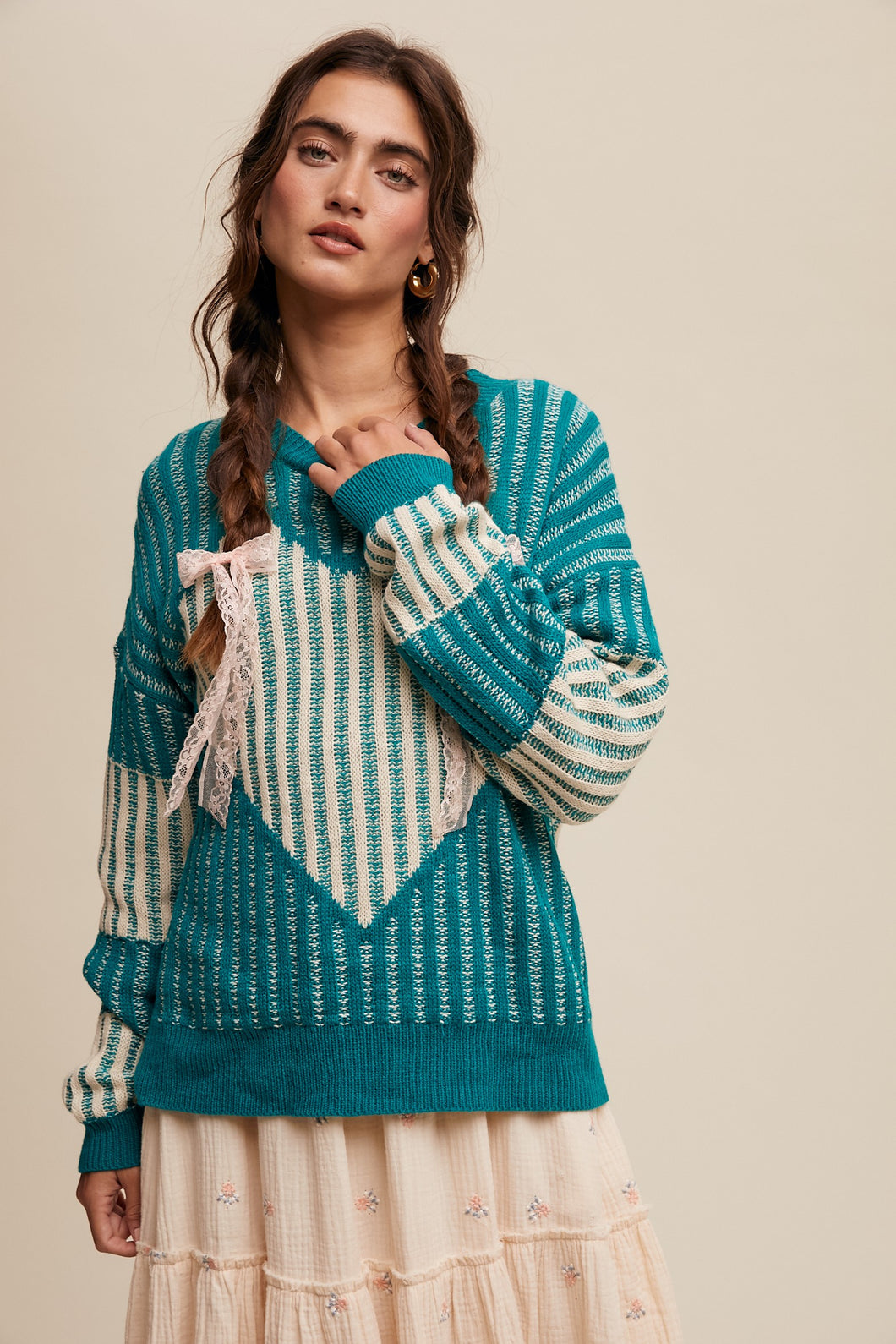 Teal Heart Sweater