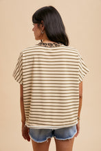 Load image into Gallery viewer, Olive Stripe Leopard Trim Tee
