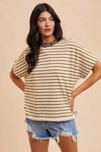 Load image into Gallery viewer, Olive Stripe Leopard Trim Tee
