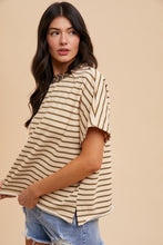 Load image into Gallery viewer, Olive Stripe Leopard Trim Tee

