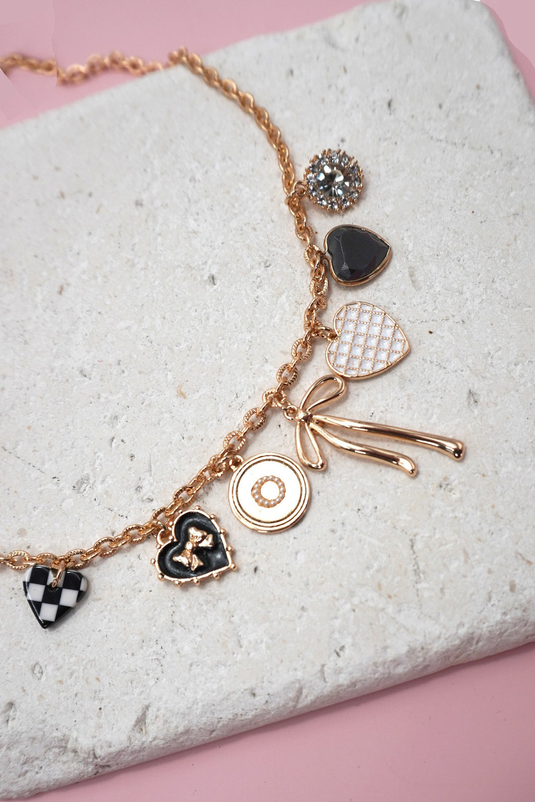 Black Heart + Bow Charm Necklace