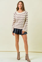 Load image into Gallery viewer, Cream Wavy Stripe Bell Sleeve Sweater
