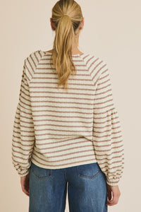 Mocha Striped Button Top