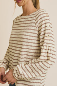 Mocha Striped Button Top