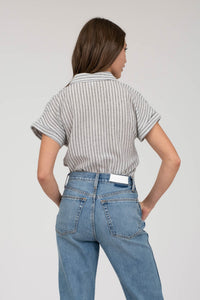 B+W Stripe Button Up Top
