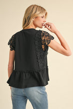 Load image into Gallery viewer, Black Crochet Peplum Top
