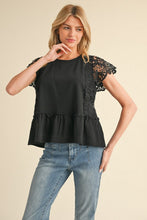 Load image into Gallery viewer, Black Crochet Peplum Top
