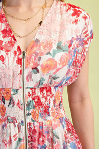 Pink Mixed Floral Zip Dress