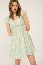 Load image into Gallery viewer, Sage Floral Smocked Waist Dress
