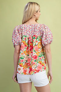 Pink + Orange Mixed Floral Top