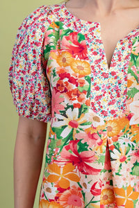 Pink + Orange Mixed Floral Top