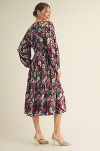 Charcoal Floral Midi Dress - Plus