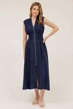 Load image into Gallery viewer, Navy Smocked Waist Zip Dress
