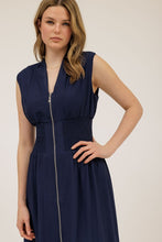 Load image into Gallery viewer, Navy Smocked Waist Zip Dress
