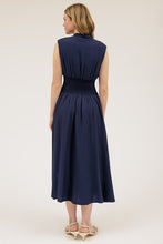 Load image into Gallery viewer, Navy Smocked Waist Zip Dress
