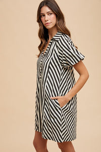 B+W Stripe Bubble Sleeve Dress