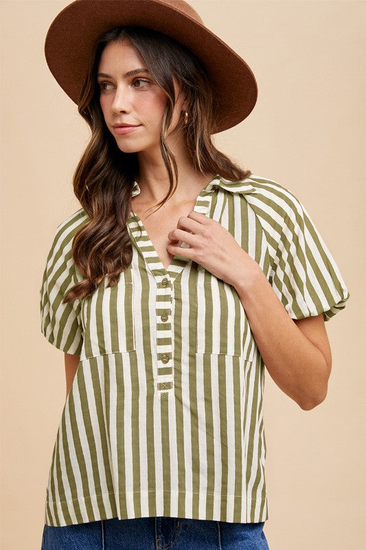 Olive Stripe Top