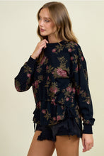 Load image into Gallery viewer, Black Floral Drawstring Waist Sweatshirt
