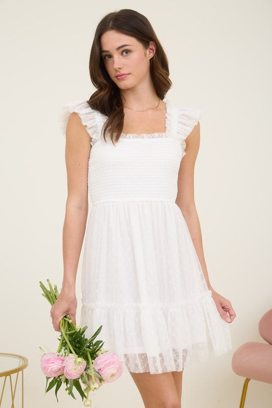 White Chiffon Dot Dress