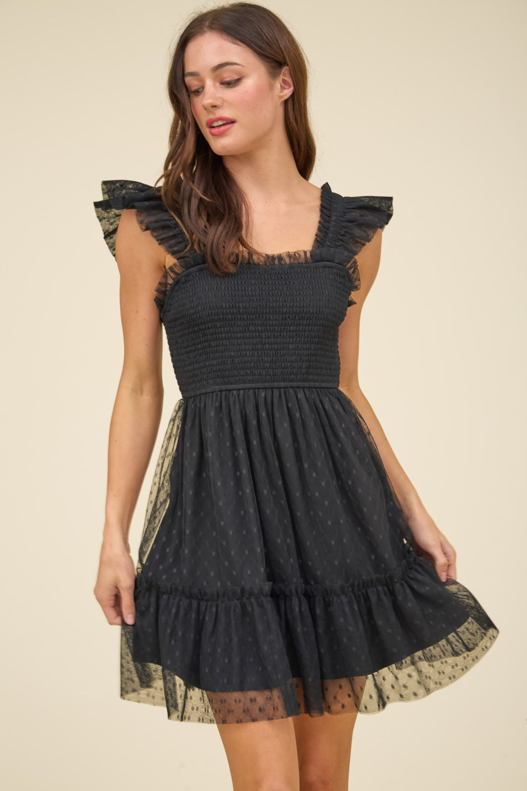 Black Chiffon Dot Dress