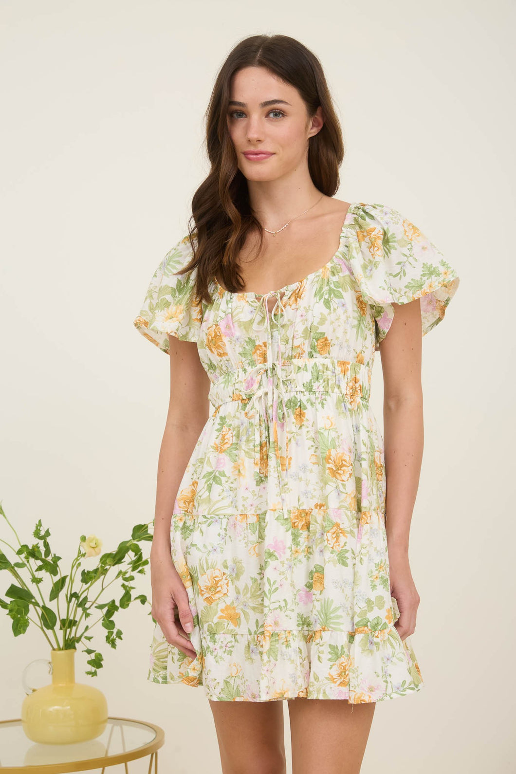Ivory Floral Tiered Dress