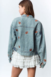 Football Embroidered Denim Jacket